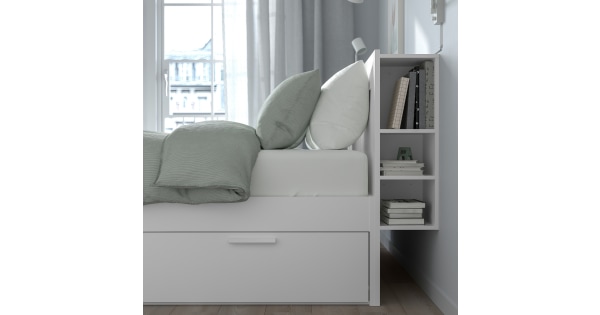 Ikea white bed store frame with storage